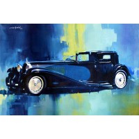 Shan Amrohvi, Oil on Canvas, 24 x 36 inch, Vintage Car painting, AC-SA-055
